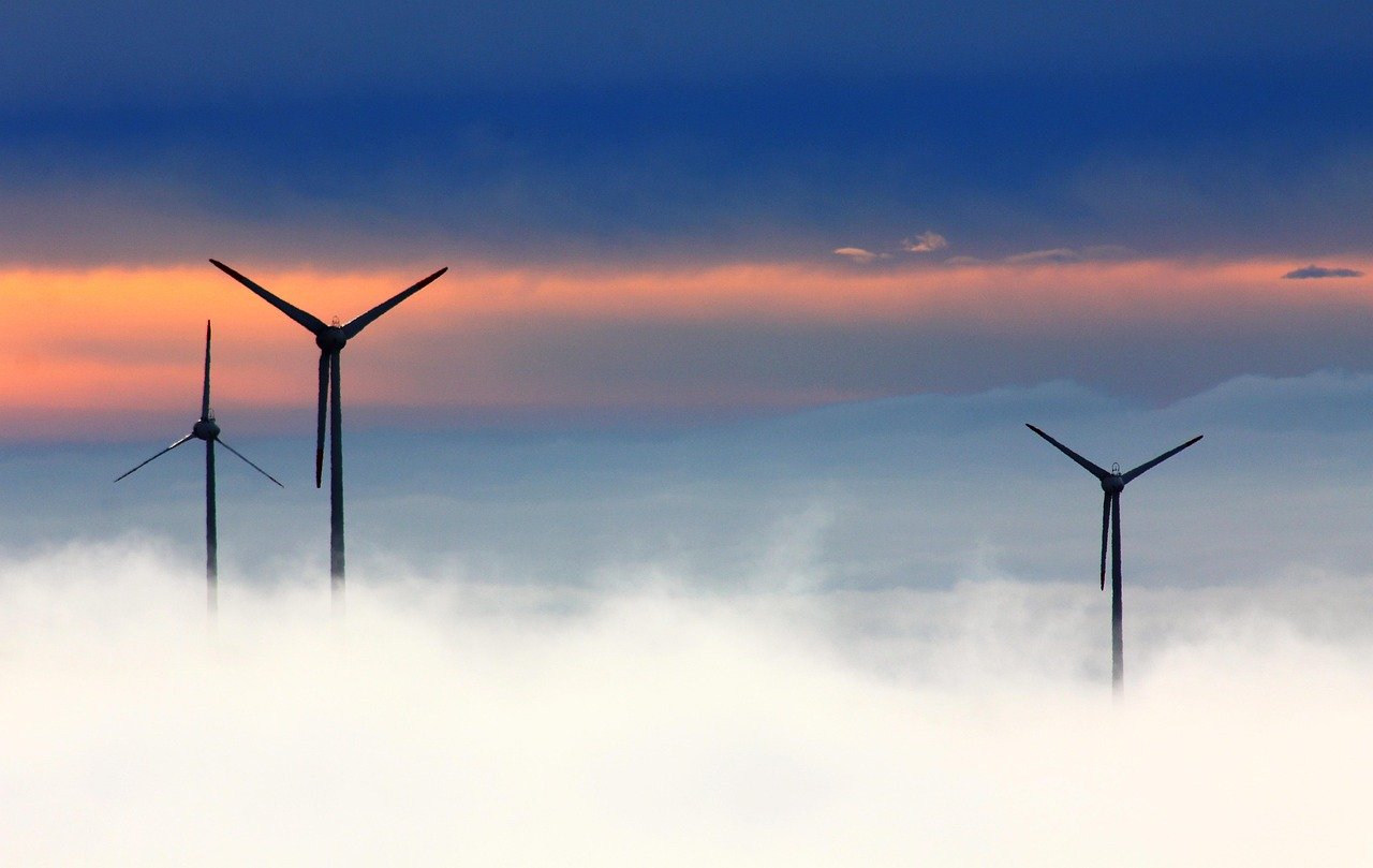 windmills, clouds, fog, wind power, wind park, wind energy, alternative energy, renewable energy, wind turbines, nature, sky
